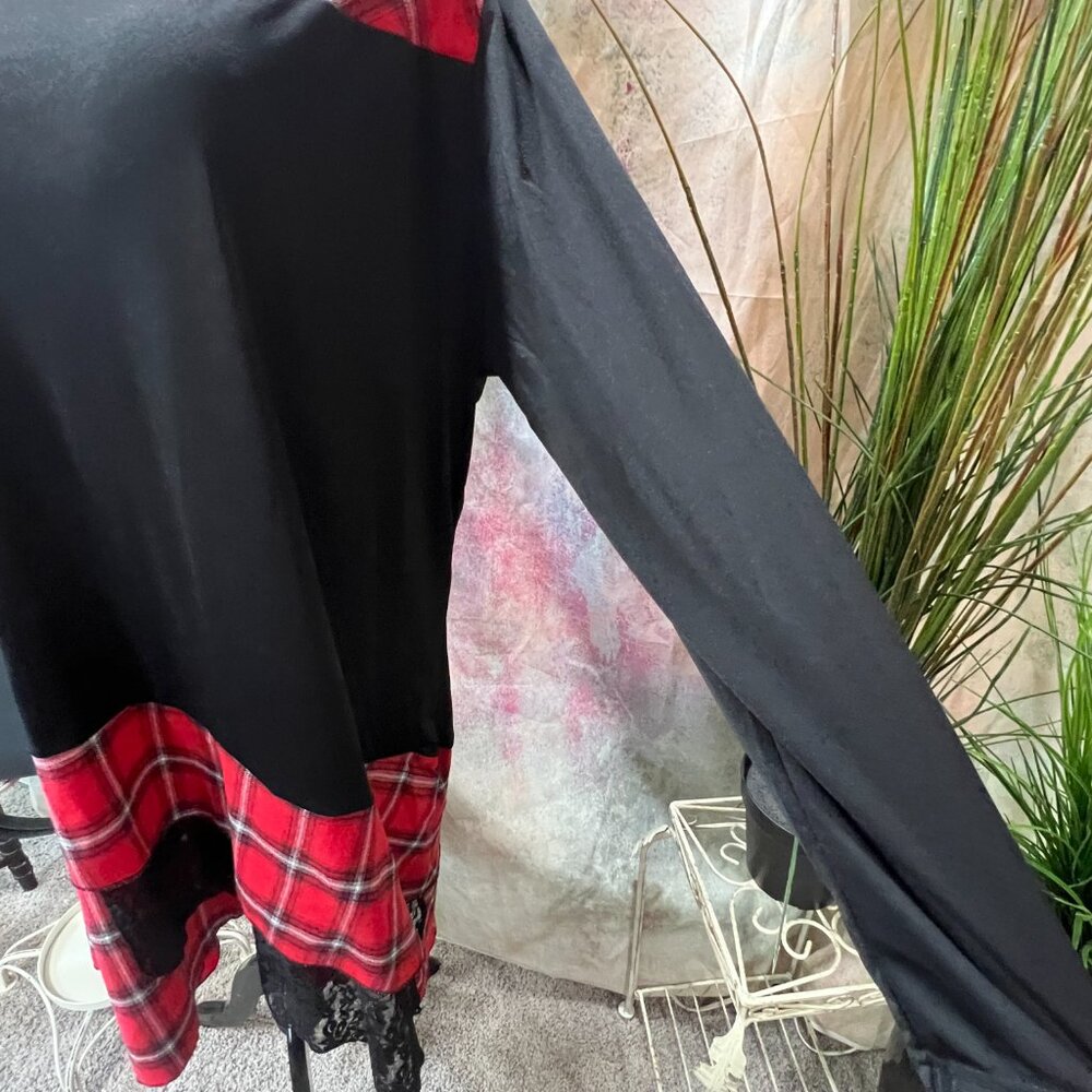 Bflive Lace Asymmetrical Hem- Patchwork- Plaid Pa… - image 4